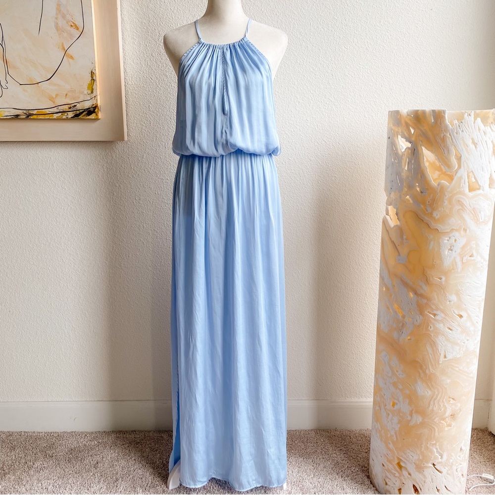 🌼F21 Blue Satin high slit maxi🌼